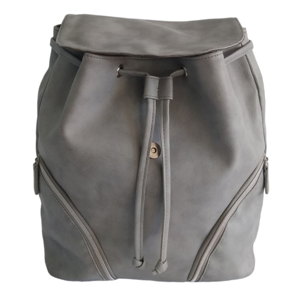 GRAY VEGAN LEATHER BACKPACK!